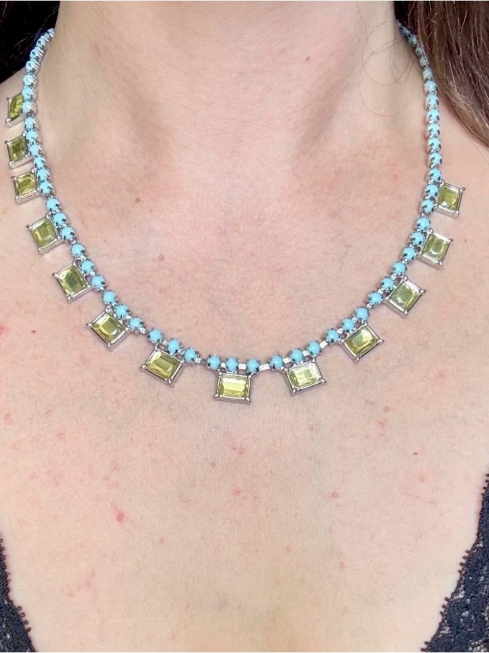 Y2K Lia Sophia Damsel Light Blue and Yellow Statement Necklace